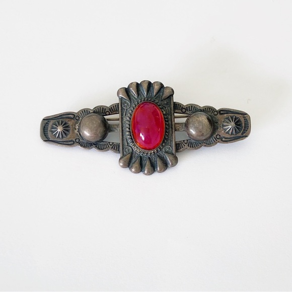 Vintage Navajo dragons breath glass sterling silver old pawn brooch pin - Picture 6 of 7